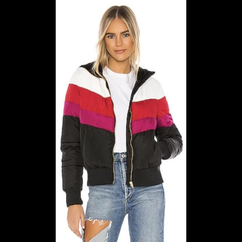 Spiritual Gangster Chevron Stripe Hooded Puffer- Size S